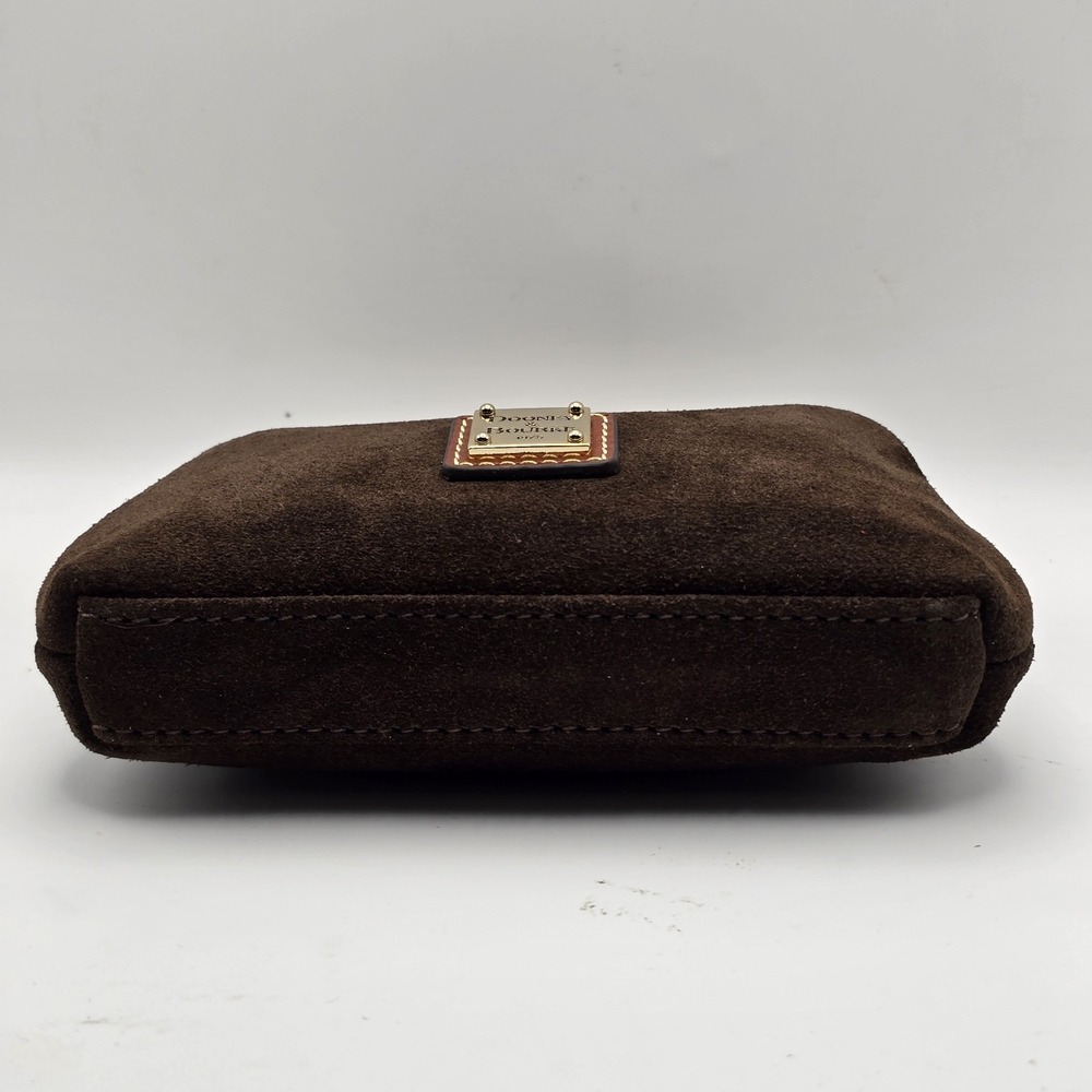 Dooney & Bourke Suede Kiss Lock Clutch Wallet Brown Leather Gold Tone Frame NWOT - Picture 6 of 10